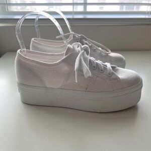 Superga Platform Sneakers Womens EU 37.5 US 7 White Canvas Casual Fashion Shoes